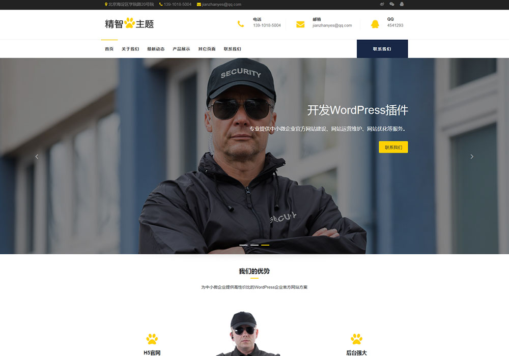 高端大气的保安公司WordPress主题